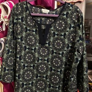 Maeve Green and Black Patterned Blouse